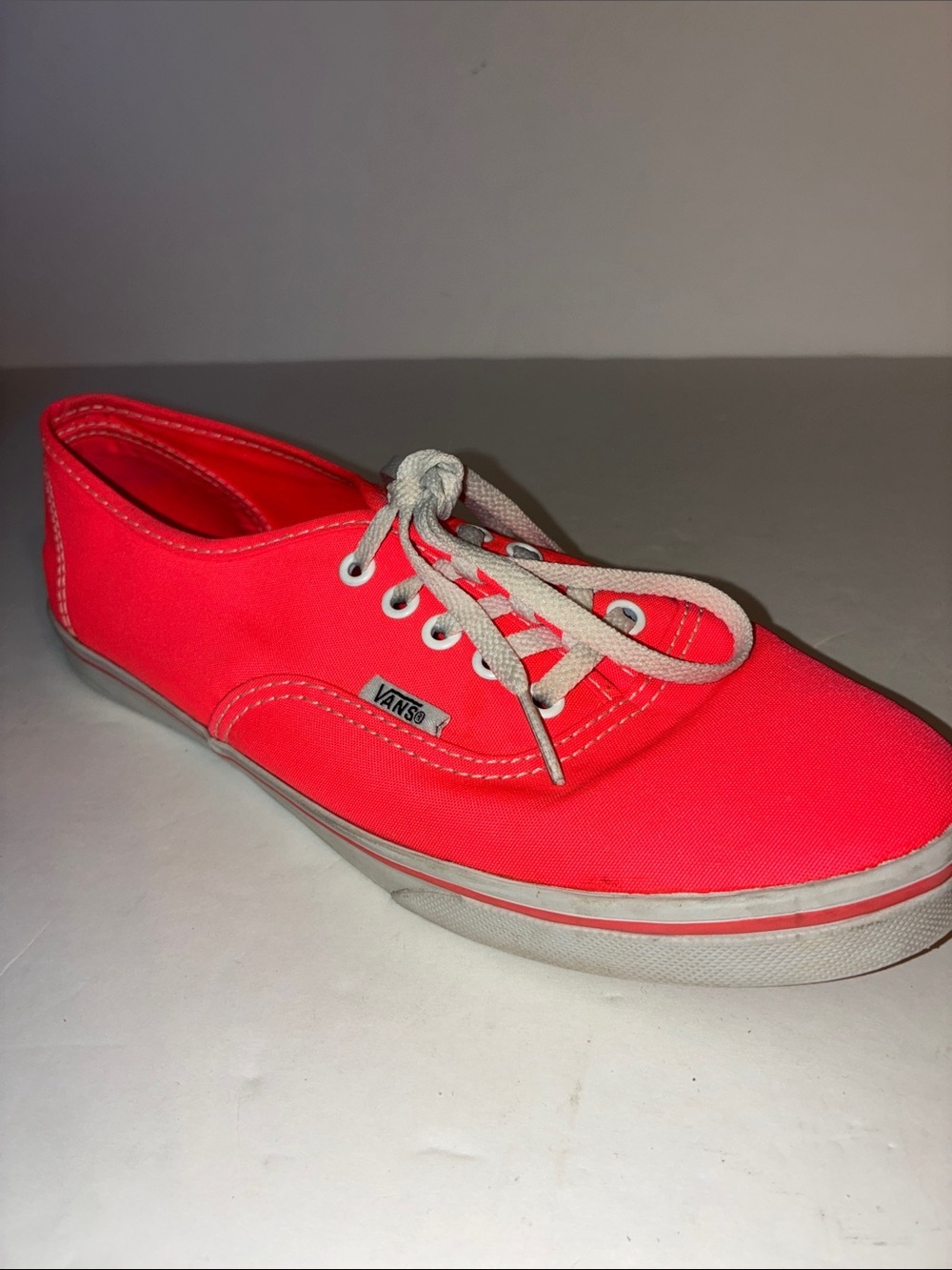 Vans, Women’s 8.5, Neon Coral Canvas Lace-Up Sneaker
